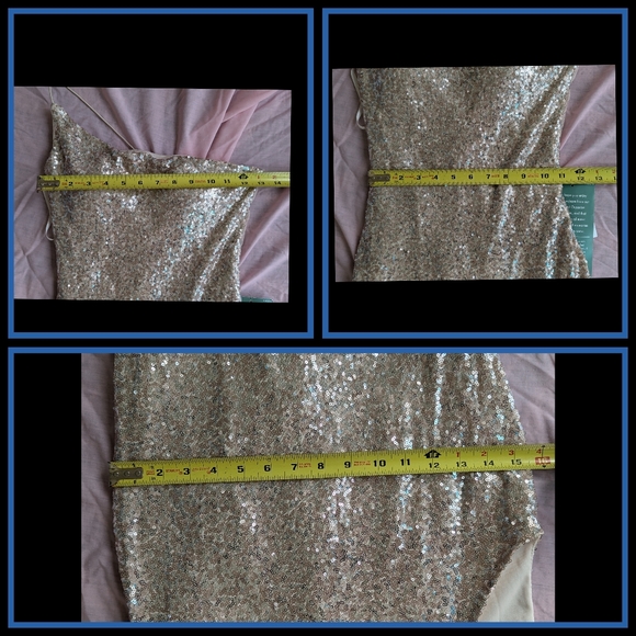 Champagne Sequin Gown, One-Shouldered Spaghetti Strap w/ Sweep Train by B. Smart - Picture 13 of 16